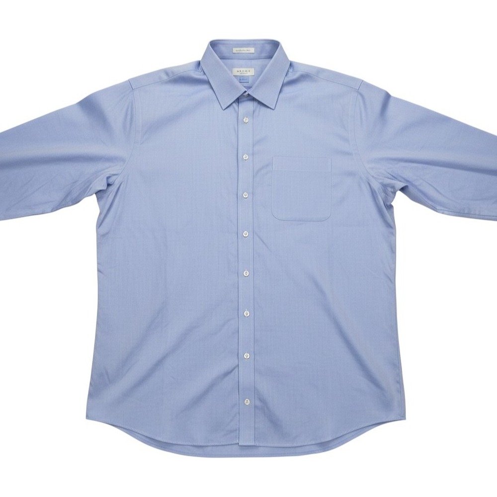 Enro Dress Shirt Mens 16.5 36/37 Blue Solid Classic Fit Non Iron Cotton LS